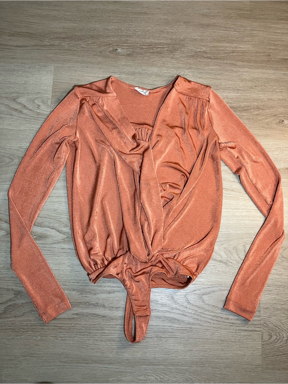Free People Intimately Turnt Bodysuit Ginger Spice Shimmer Wrap V-Neck Top sz S